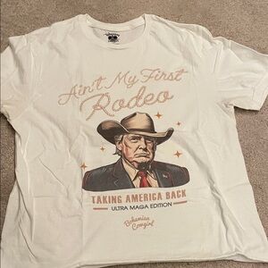 Bohemian Cowgirl Graphic crop T-Shirt with Cowboy Trump Design size small